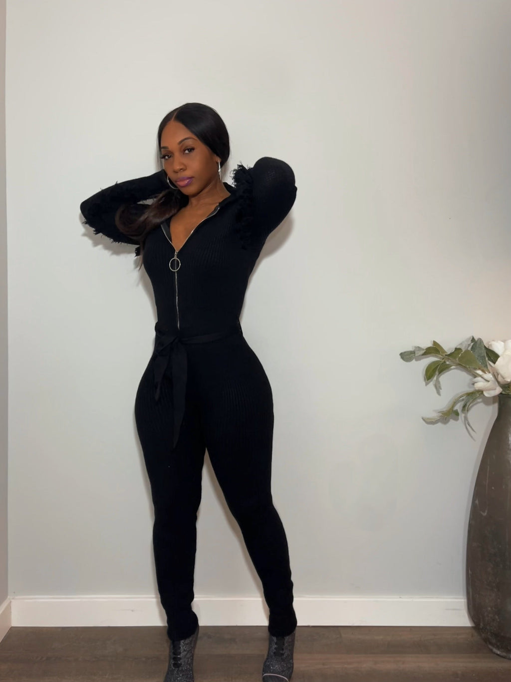 Hanging Threads hooded jumpsuit