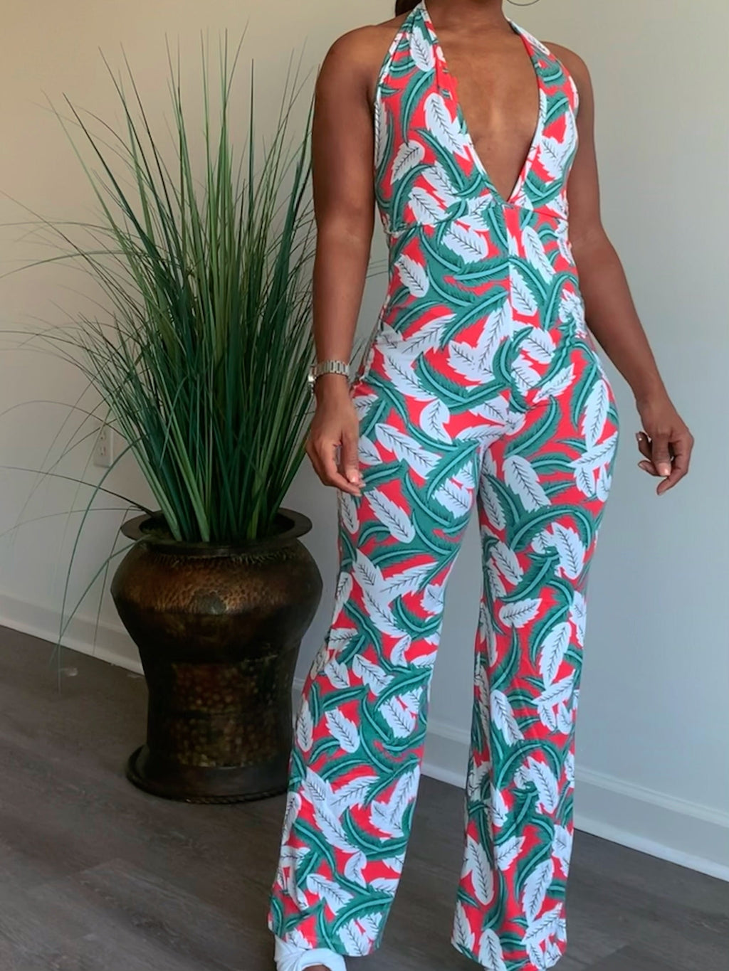 Tropical Curve Halter  Jumpsuit