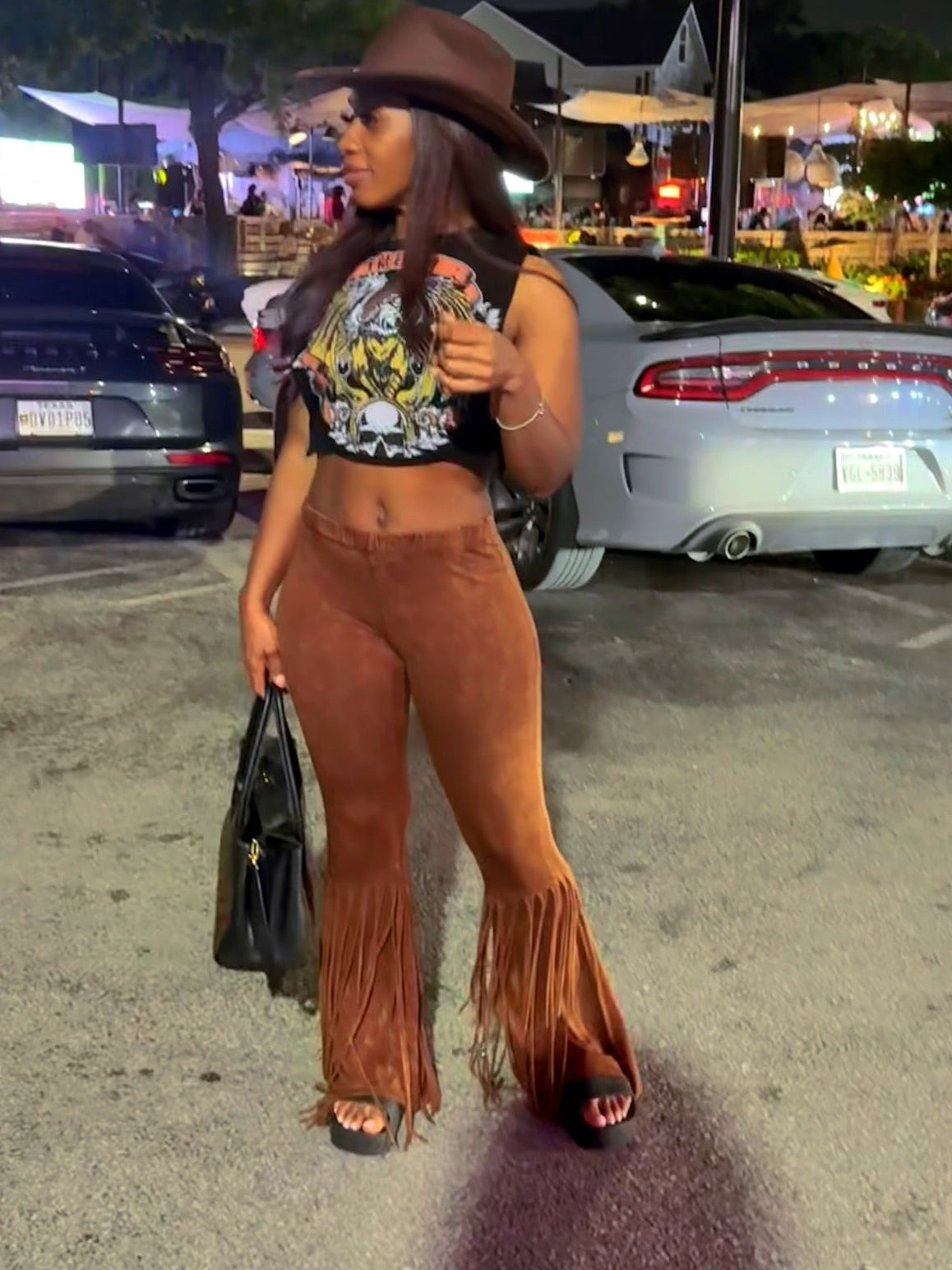 Tassel Me fringe bell bottom spandex pants