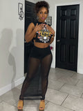 TrendzByShe Cher Mesh Maxi Skirt from outfit sets, featuring a stylish, sheer mesh design and flowing length.