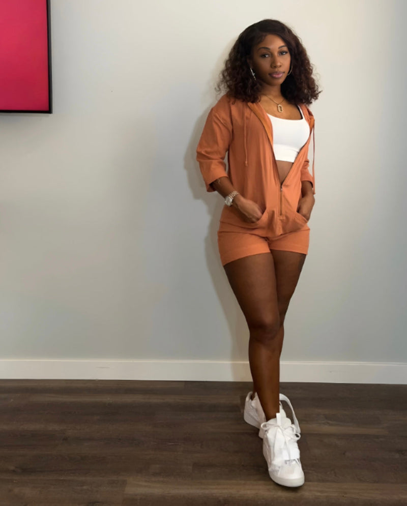 Beach Night Oversized Hooded Zip Up Romper