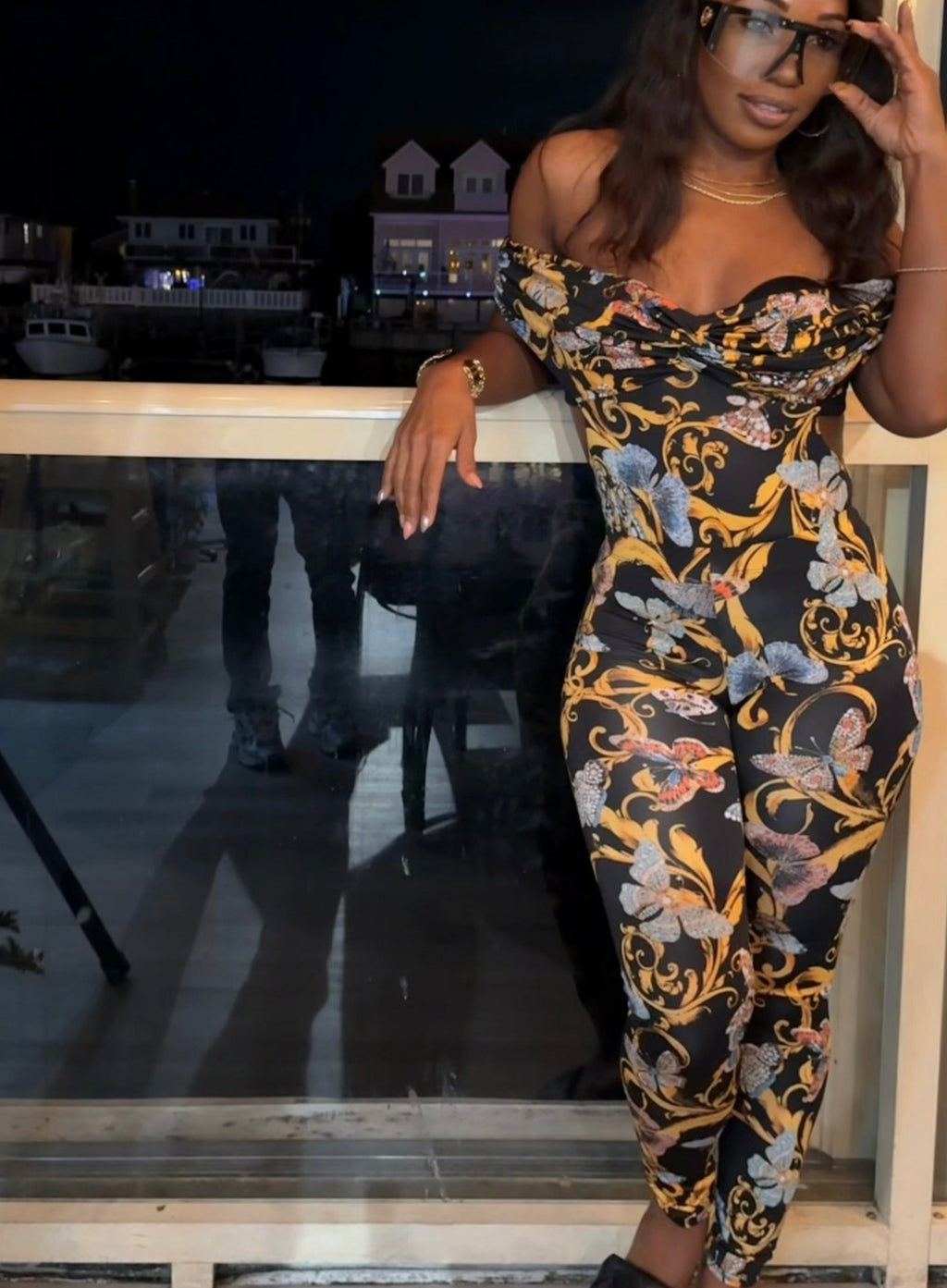 Golden Muse Off-Shoulder Two Piece Bodusuit Set